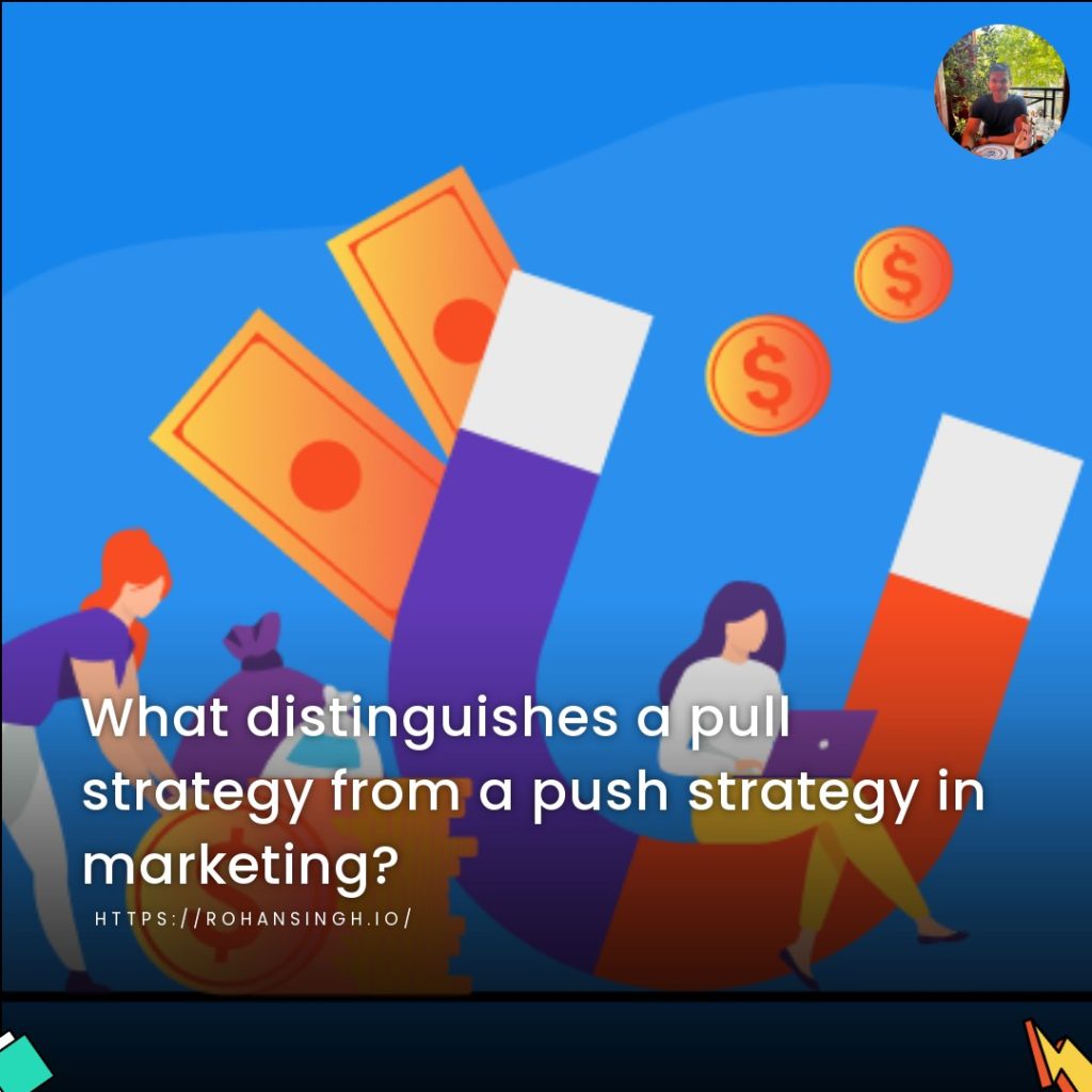 What distinguishes a pull strategy from a push strategy in marketing?