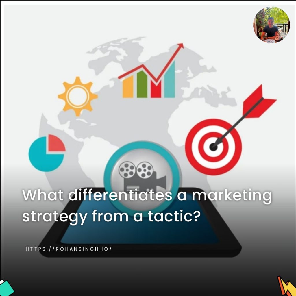 What differentiates a marketing strategy from a tactic?