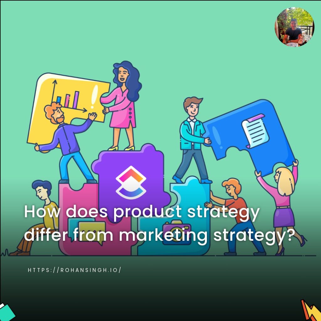 How does product strategy differ from marketing strategy?
