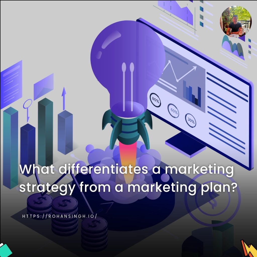 What differentiates a marketing strategy from a marketing plan?